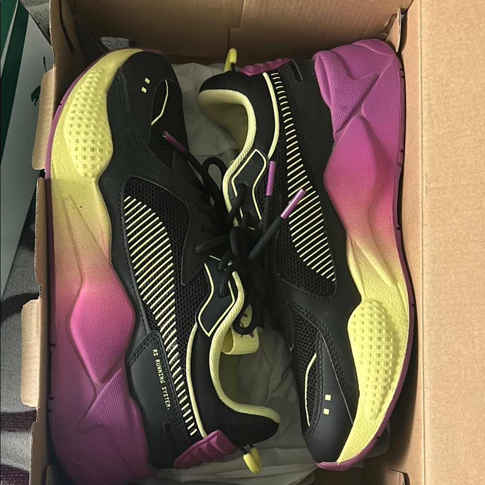 Puma Black and Yellow Sneakers with Pink Soles